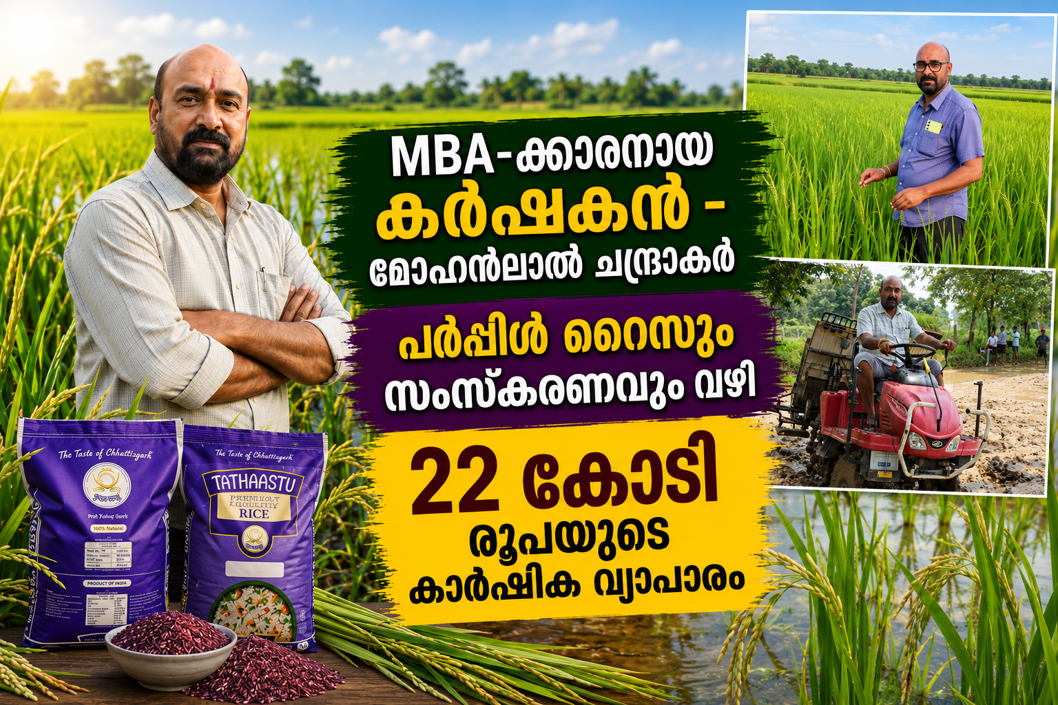 MBA-ക്കാരനായ കർഷകൻ - മോഹൻലാൽ ചന്ദ്രാകർ; പർപ്പിൾ റൈസും സംസ്കരണവും വഴി 22 കോടി രൂപയുടെ കാർഷിക വ്യാപാരം